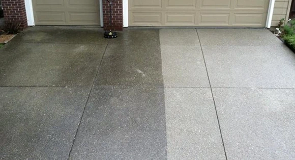 Driveway pressure washing in San Bernardino, CA removing stains and grime for a clean finish.