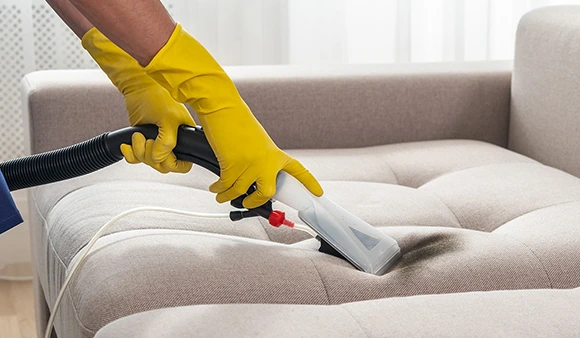 Targeted stain removal process for tough spills on upholstery in Corona, CA.